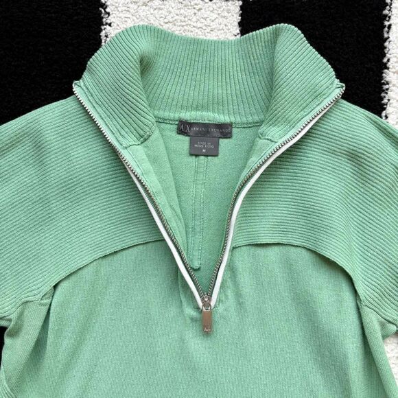 Armani Exchange Green Ribbed Quarter Zip Turtleneck Sweater M - Picture 3 of 8